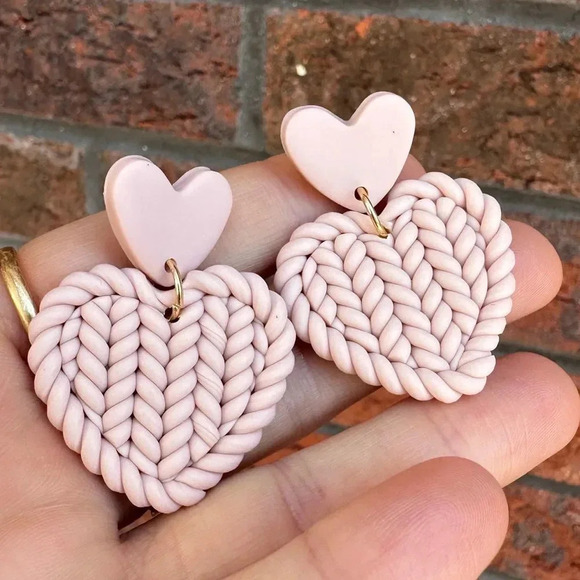 Fiona Soft Pink Resin Heart Earrings - Picture 6 of 7